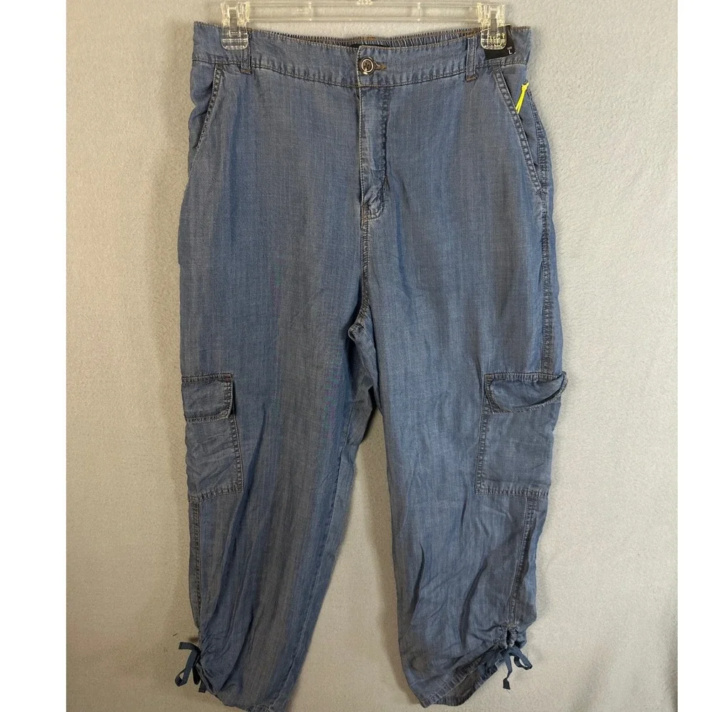 One 5 One Women‎ Blue Lyocell Cargo Tie Cuff Pants MV27147Z Large Stonewash